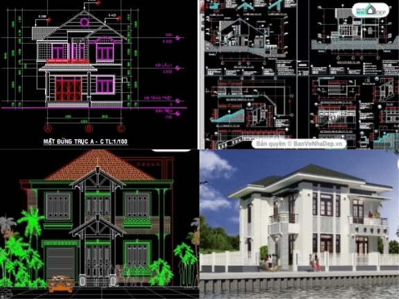 [ Siêu Ưu Đãi ] Tổng hợp 10 Bản vẽ AutoCAD nhà Biệt Thự 2 tầng đầy đủ kiến trúc kết cấu